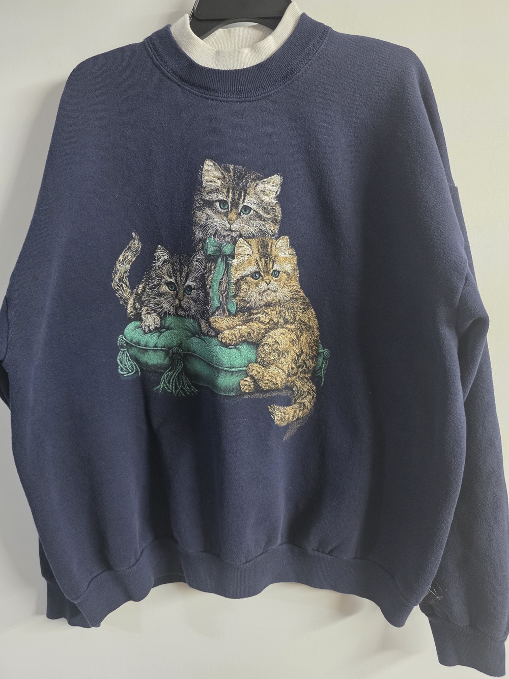 Navy Cat Trio Crewneck Sweatshirt . Crazy Cat Lady Style.